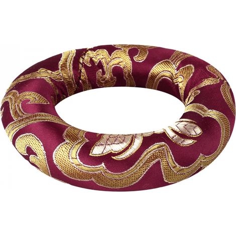 Coussin rond en brocart de soie pour bol chantant tibétain - diam 9 cm - Violet - Vivezen (1/5)