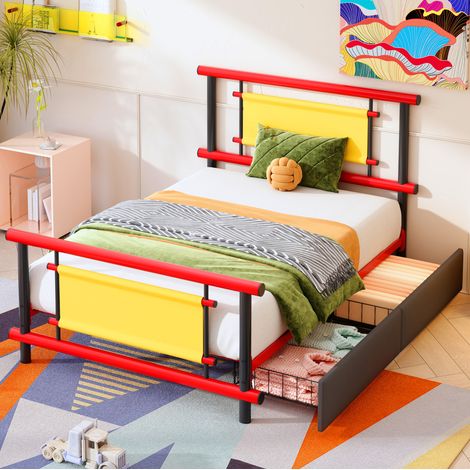 letto struttura letto 90x200 con cassetti rosso OKMYHOME (1/5)