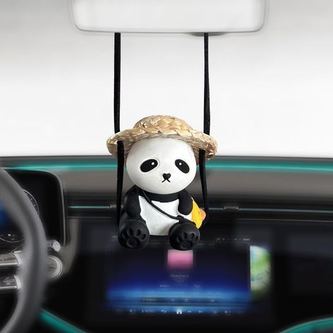 Ornements de voiture, rétroviseur intérieur, ornements de rétroviseur, chapeau de paille, ornements intérieurs de voiture panda, rétroviseur de voiture, pendentifs de jardinage (1/5)
