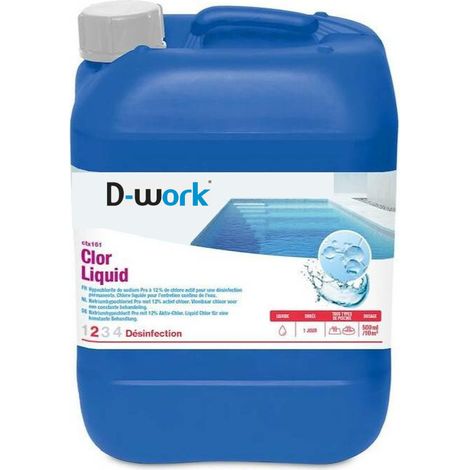 Chlore Liquide Professionnel 20 l - Traitement Piscine Efficace - D-Work