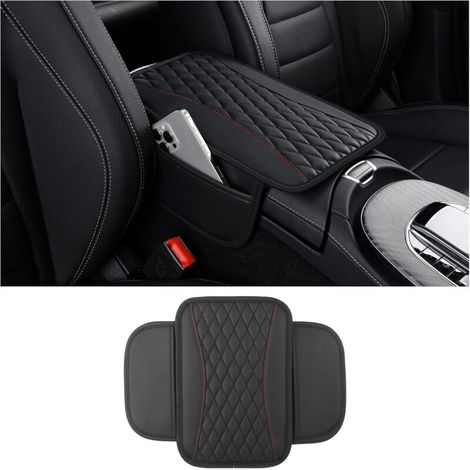 Coussin d'Accoudoir Voiture,Coussin Accoudoir en Microfibre Cuir avec 2 Poches de Rangement Voiture,Accessoire Voiture Interieur Housse Accoudoir Voiture pour La Plupart des Véhicules (Noir)-DOU