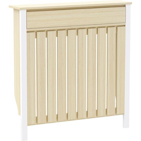 HOMCOM Radiator Cover with Drawer and Vertical Slats Oak