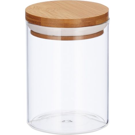 Set di 3 barattoli di conservazione in vetro trasparente cucina 600 ml multifunzionali con coperchio in bambù 130007644