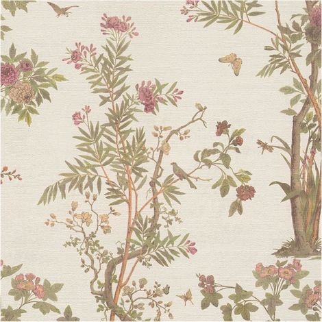 Flowers wallcovering wall Profhome 790433 hot embossed non-woven wallpaper slightly textured with floral ornaments matt cream olive green brown pink 5,33 m2 (1/5)