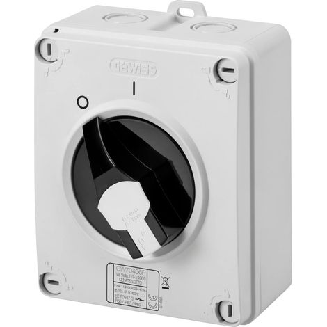 GEWISS - GW70401P Sezionatore Rotativo, Hp, Comando, Cassetta in Materiale Isolante, 16A 2P, Manopola Nera Lucchettabile, IP66/67/69