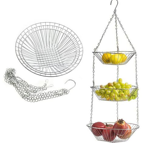 Panier à fruits suspendu à 3 étages Panier de cuisine Panier à fruits suspendu Blanc Etagère à fruits et légumes pour la cuisine 74 x 28 cm (1/5)