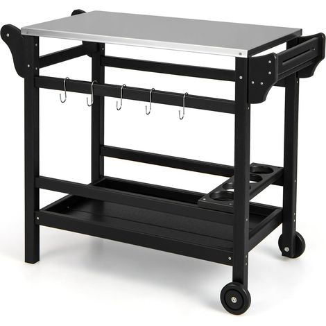 Goplus – Chariot de jardin en acier inoxydable – Desserte plancha avec plateau 87x49 cm – Charge 115 kg – 2 roues pour mobilité facile (1/4)