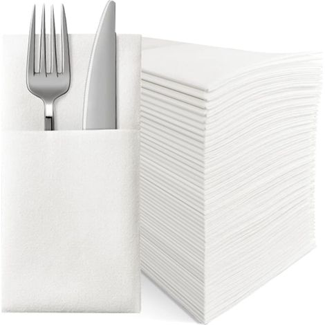 Serviettes jetables toucher lin, avec poche couverts intégrée (100 pièces). (1/5)