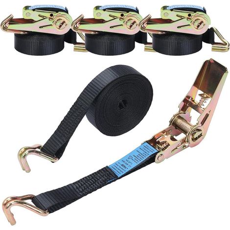 4x sangles d'arrimage 6m avec cliquet, 800kg charge de rupture, Noir