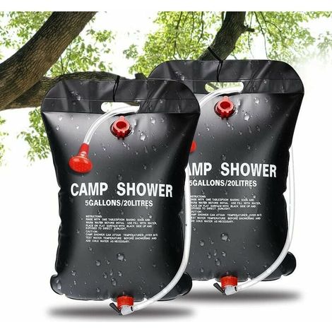 Sac de Douche Solaire - 20 L - Chauffage Solaire Jusqu'à 45 °C en 3 H - Pour Camping Randonnée Extérieur - 2 Pièces