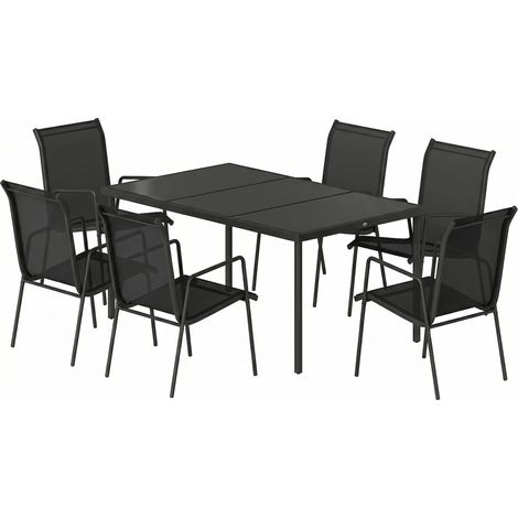 6-teiliges Garten-Set, stapelbarer Tisch und Stühle aus Textilene, 70 x 51 x 87 cm, Schwarz