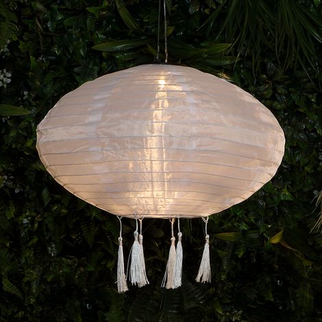 Fabric Hanging Tassel LED Light Up Lantern 40cm Solar Power Outdoor Garden Decoration
