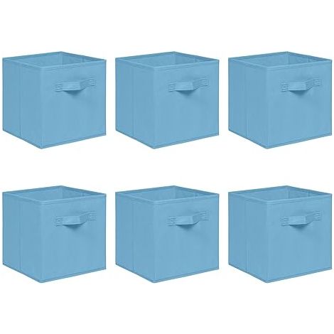 Foldable Storage Boxes,Non-Woven Fabric Storage Box Set,Storage Drawers for Cube Storage Unit,26.5x26.5x28 cm (Light Blue, Set of 6) (1/5)