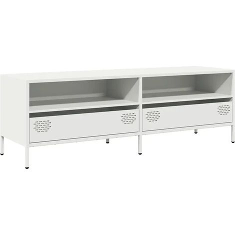 Meuble TV industriel design moderne rangement 135 x 39 x 43 cm en acier laminé à froid blanc (1/5)