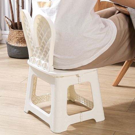Tabouret pliant léger et portable, marchepied blanc à motif lapin, avec poignée de transport pour enfants, taille M. (1/5)