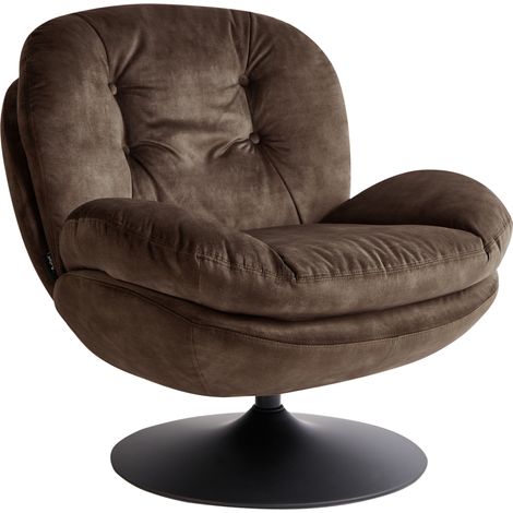 Sillón giratorio de terciopelo con asiento acolchado base simple estilo vintage marrón oscuro Nolvik (1/5)