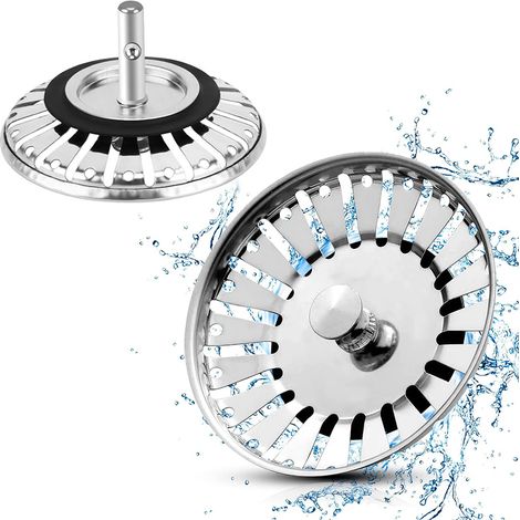 Lot de 2 Bouchons d'évier de Cuisine en Acier Inoxydable , Bouchon de lavabo de Salle de Bain , passoire d'évier , Filtre d'évier , Filtre de vidange , Bouchon d'évier (diamètre 84 mm) (1/5)