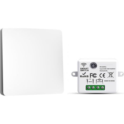JSSEVN-RF433 Paquete de 1 interruptor de luz inalámbrico con transmisor y receptor, 10 A, 240 V (1/5)