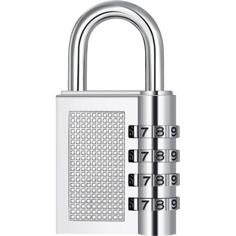 Cadenas à combinaison à 4 chiffres pour casiers - Empé de l'école de gym, cadenas extérieur résistant aux intempéries pour clôture, portail, abri de jardin, garage, argent (1/5)