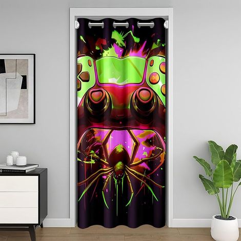 Jeux Rideau Porte Entrée Jeux Rideaux de Séparation de Chambre Garçons Jardin Gothique Araignée Géante Rideau de Porte 132x203 Vert Jaune Violet Rideau Occultant Nouveauté Décor de Chambre Élégante - (1/5)