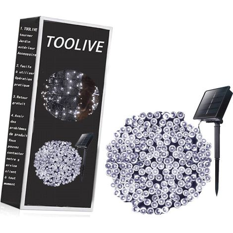 Guirlande Solaire Extérieure, 22M 200 LED Guirlande Lumineuse Noël Solaire Étanche 8 Modes Décoratives pour  Maison Fête Mariage (Blanc Froid)