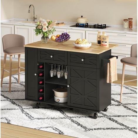 Isola da cucina pieghevole nera 120 x 45(70) x 89 cm con ruote HAVRYA (1/5)