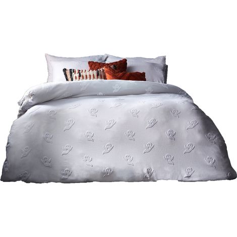Parure de lit coton blanc motif décoratif literie confortable (1/4)