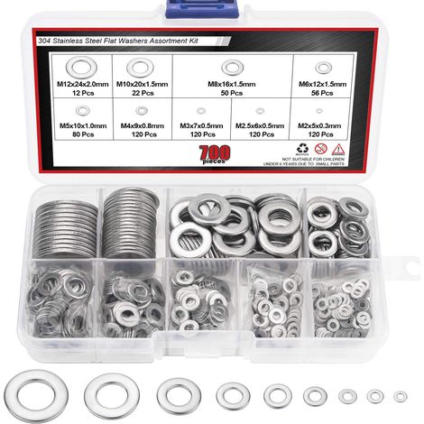 700 Pièces Rondelles Metal, Rondelles Plates, Rondelle Inox, Rondelle en, Penny Rondelles pour Vis et écrous, M2, M2.5, M3, M4, M5, M6, M8, M10, M12 (1/5)