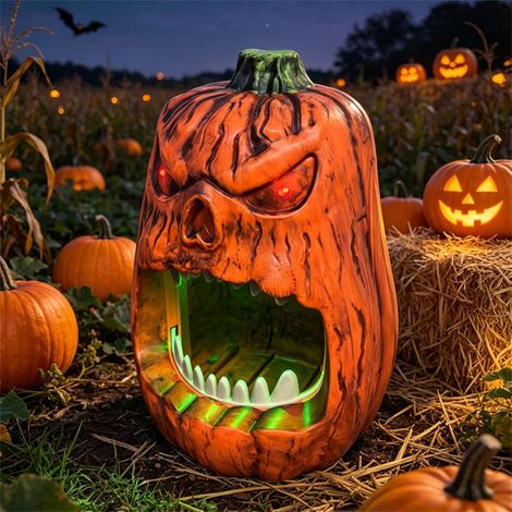JSSEVN - Caja de almacenamiento de PVC impermeable con calavera y calabaza iluminadas con sonido para decoración de Halloween en interiores y exteriores. (1/5)