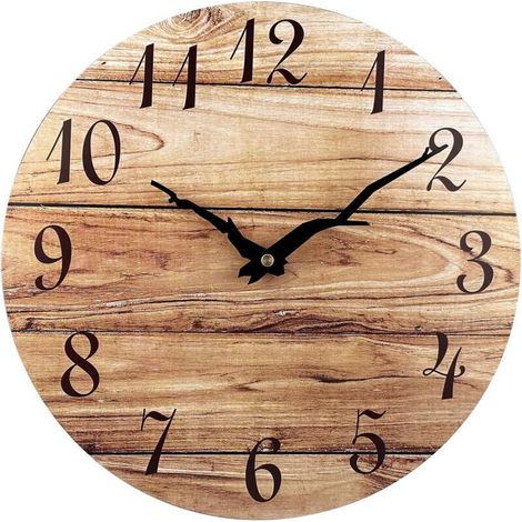 Wall Clock, 25cm Frameless Wooden Wall Clocks with Silent Quartz Movement, Rustic Walnut Clocks for Kitchen, Bedroom, Living Room, Brown
