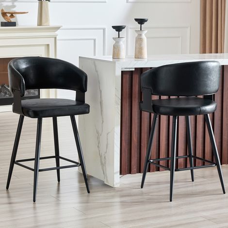 Sillas de comedor tapizadas con reposabrazos, negras, lote de 2, estructura metálica, OKMYHOME (1/5)