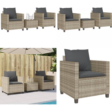 Ensemble de bistro 3 pcs et coussins gris clair résine tressée - Meubles De Jardin - Salon De Jardin - Set De Bistro - Résine Tressée - Mobilier Extérieur - Home & Living (1/5)