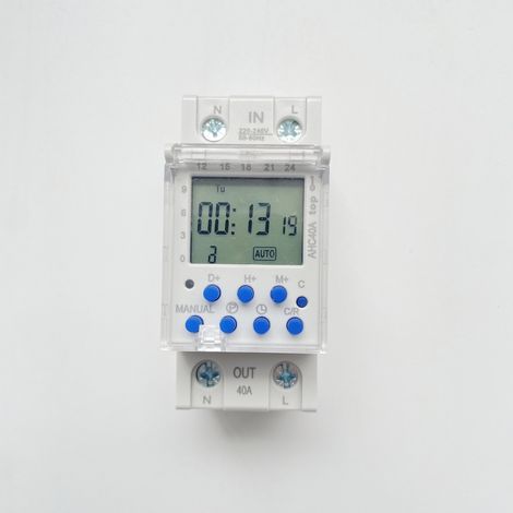 Minuterie programmable AHC40A 40 A - Interrupteur minuterie numérique haute intensity - Pinch minuterie programmable multi-hours à économie d'énergie pour la maison/le bureau (1/4)