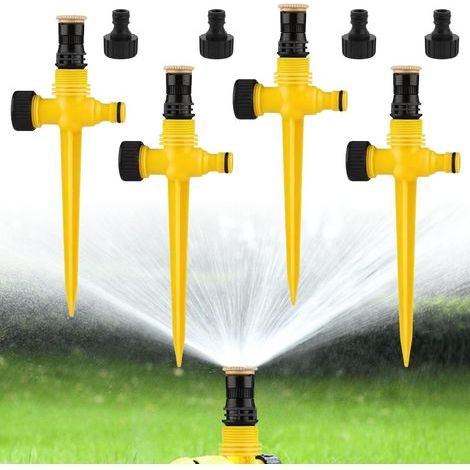Lot de 4 arroseurs de pelouse rotatifs à 360° réglables avec connecteur rapide, système d'arrosage automatique pour jardin, pelouse, plantes, légumes et fleurs (1/5)