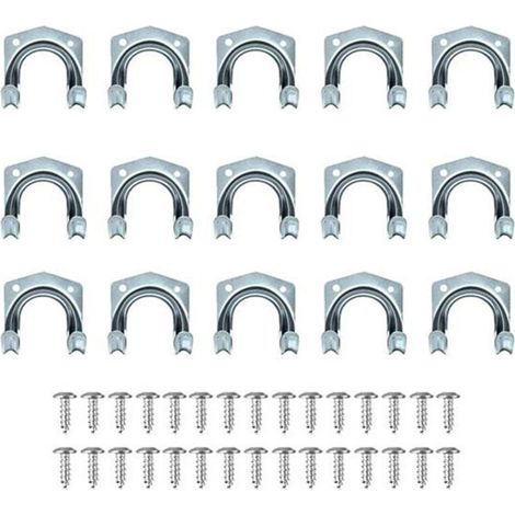 Lot de 15 crochets multi-outils robustes pour rangement de la maison et du garage – Support mural antidérapant double crochets pour entrepôt, garage, abri de jardin, outils de jardin