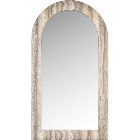 Miroir arqué finition travertin gris ambiance raffinée - Travertin gris nuancé naturel (1/4)