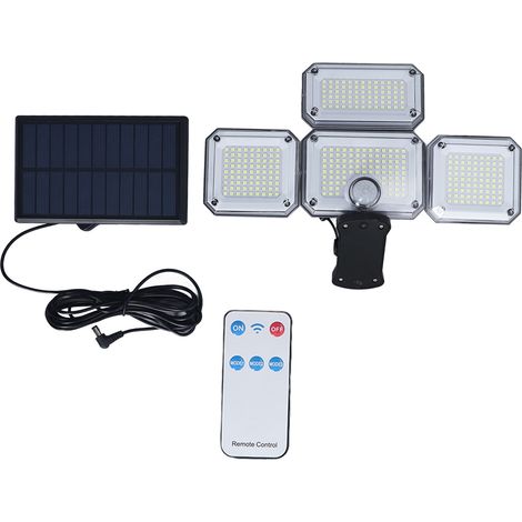 Solarbetriebene Stehleuchte mit Bewegungsmelder, 4 Leuchtenköpfe, 7700 K, 8 W, IP65, einstellbare Lichtmodi, inklusive Fernbedienung, wasserdichter LED-Strahler für Garten und Außenbereich (1/5)
