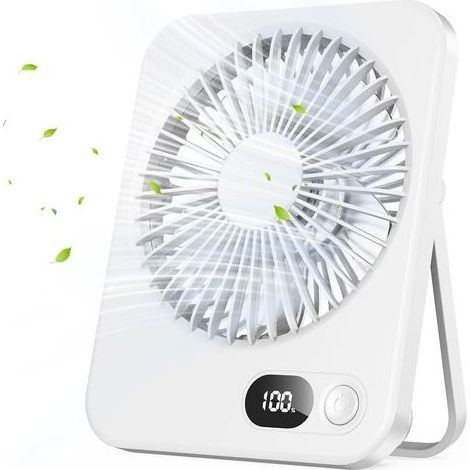Tragbarer Tischventilator – USB-Anschluss, 5 Geschwindigkeitsstufen, geräuscharm, LED-Anzeige, wiederaufladbarer, kabelloser Ventilator für Zuhause, Büro und Außenbereich (1/5)
