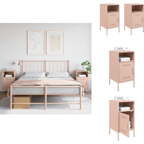 Nachttische 2 Stk. Rosa 36x39x68 cm Stahl - Industriel Stil - Nachttisch - Schreibtischlampe - Wohnzimmerschmuck - Regal (1/5)
