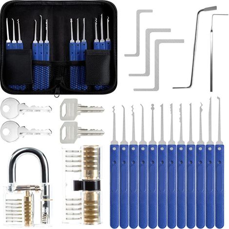 Lockpicking 23-Teiliges Dietrich Set mit 2 Transparent Trainingsschlössern DE