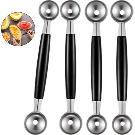 Cuillère À Melon Double Face - Acier Inoxydable Et Plastique - Pour Pastèque Poire Melon Glace - 18 Cm - Diamètres 3 Cm Et 2,5 Cm - Lot De 2