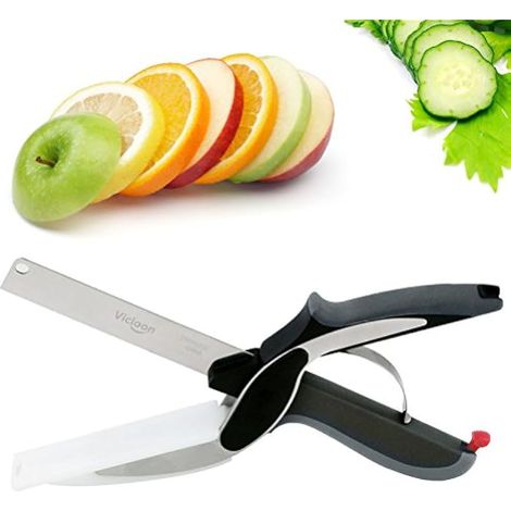 Ciseaux de cuisine aiguisés, multifonctions en acier inoxydable avec planche à découper intégrée, outil 2-en-1 pour couper légumes, fruits, pain et fromage. (1/5)
