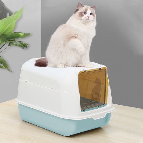 Large Hooded Top Entry Cat Litter Box with Scoop (1/4)