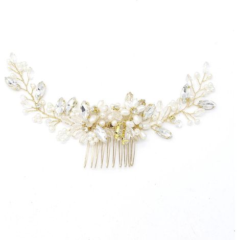Brautstirnband aus Silber, Kristall und Perlen für Damen und Brautjungfern (Gold + Silber, 2-teilig)