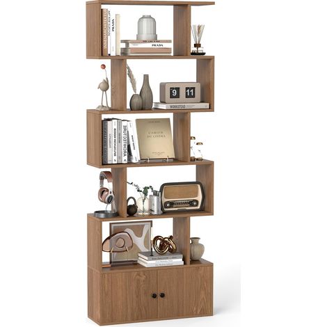 COSTWAY Libreria Scaffale in Legno a 5 Livelli con Forma di S (Marrone) (1/5)