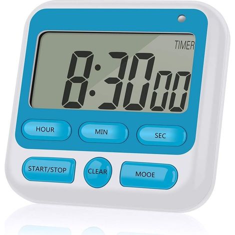 Grand minuteur de cuisine numérique LCD apprentissage compte à rebours gestion du temps réveil 24 heures magnétique bleu (1/5)