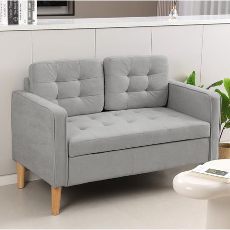 Sofá de 2 plazas con almacenaje, terciopelo, gris claro 117 x 62 x 78 cm OKMYHOME (1/5)