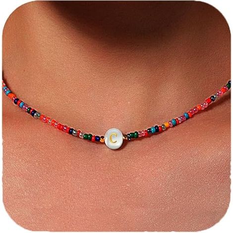 Colliers avec initiale pour femmes et filles, petits colliers colorés de 2 mm, colliers de perles personnalisés, colliers ras du cou avec lettre plaqué or 18 carats, bijoux et cadeaux pour femmes et f (1/5)