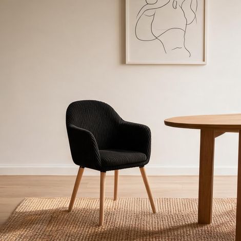 Fauteuil de salon en velours côtelé noir avec accoudoirs (1/5)
