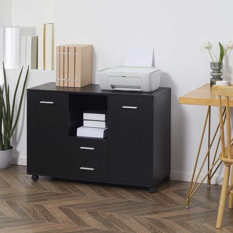 Meuble de bureau multifonctionnel à roulettes pivotantes à 360°, pour imprimantes et dossiers, en bois noir, 100 x 40 x 71 cm (1/5)